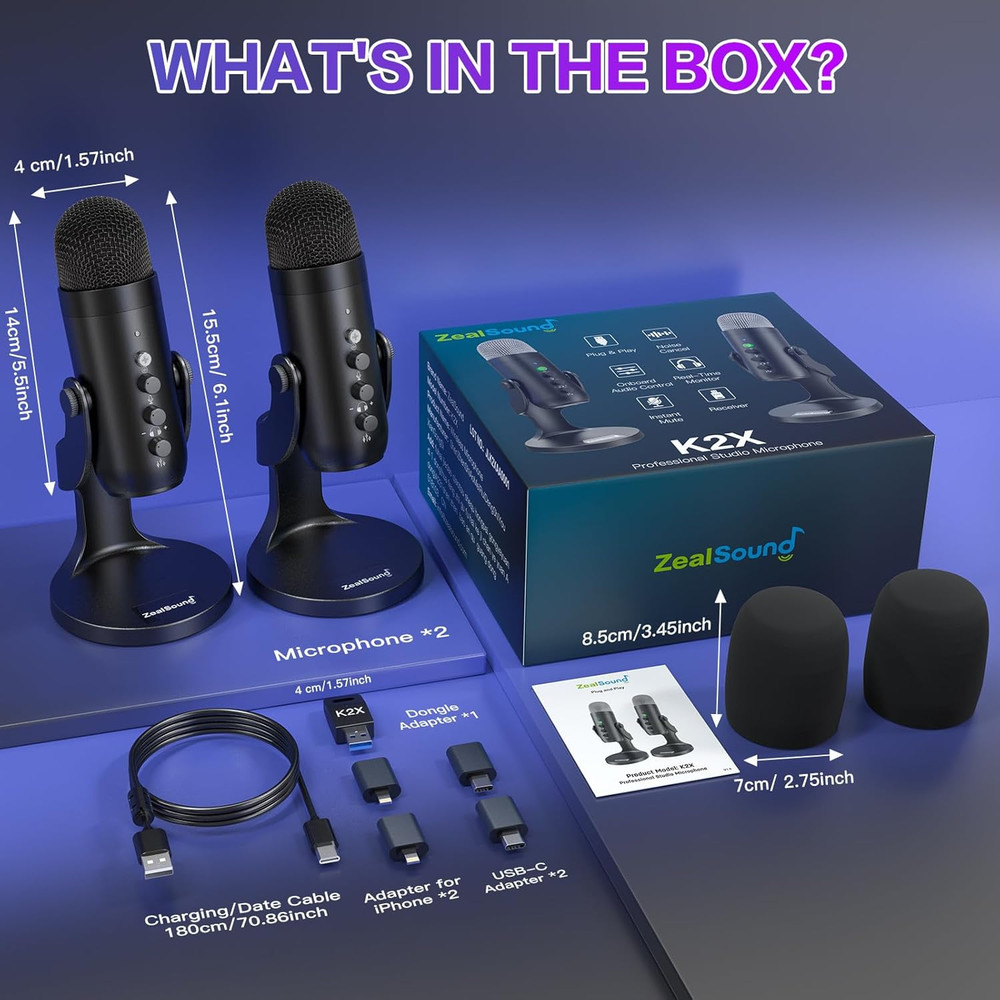 Podcast Microphone, Podcast Equipment Bundle for Iphone PC Ipad Android, Dual Wi