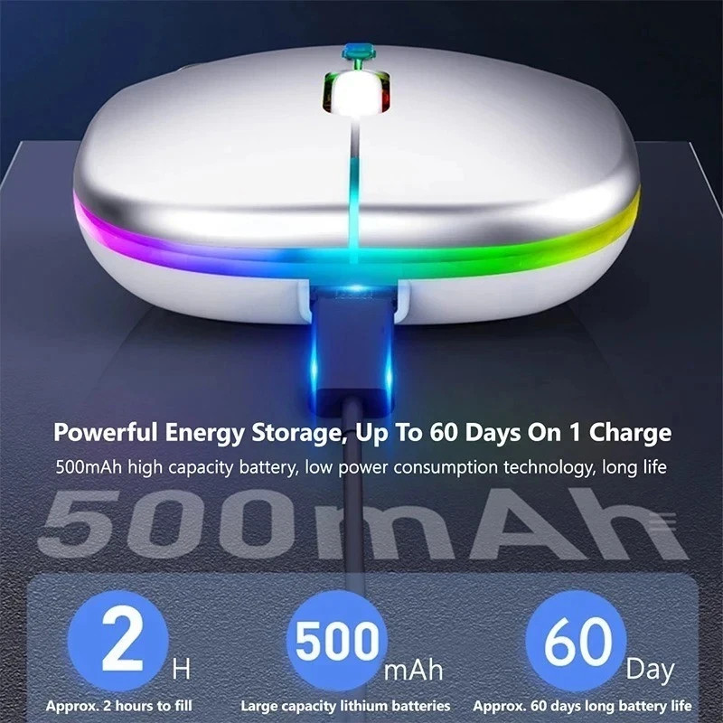 RGB Wireless Bluetooth Mouse – Rechargeable | Silent Click | Slim Design