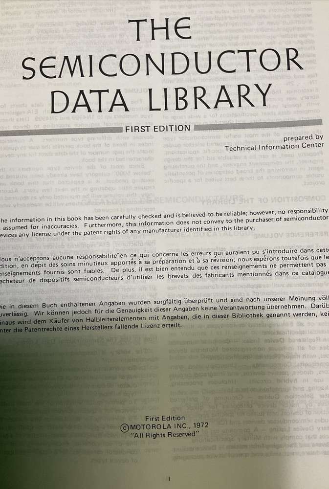 VTG 1972 First EditionThe Semiconductor Data Library Volume 1 ,2 & Third Edition