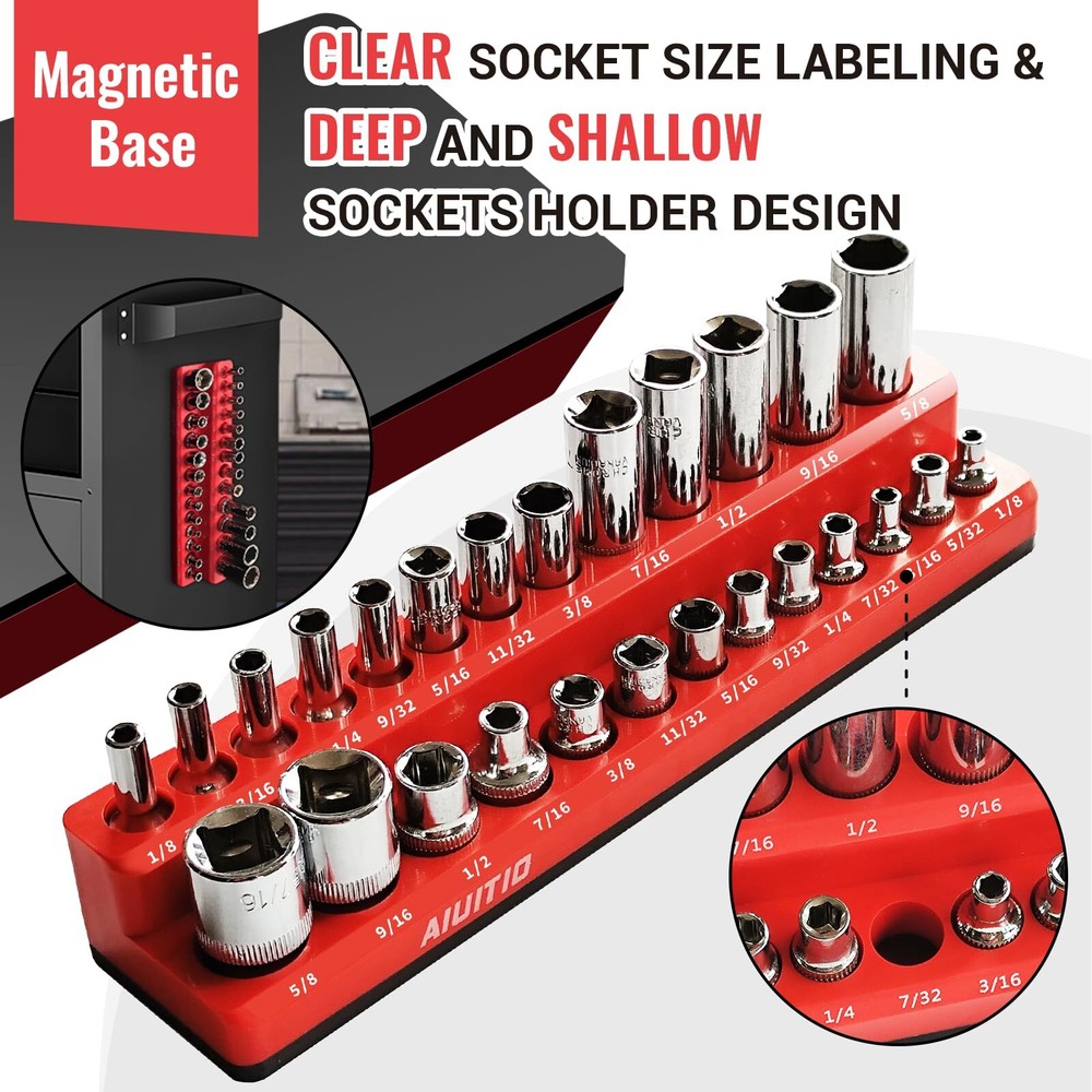 AIUITIO 6-Piece Magnetic Socket Organizer Set Magnetic Socket Holder Includes