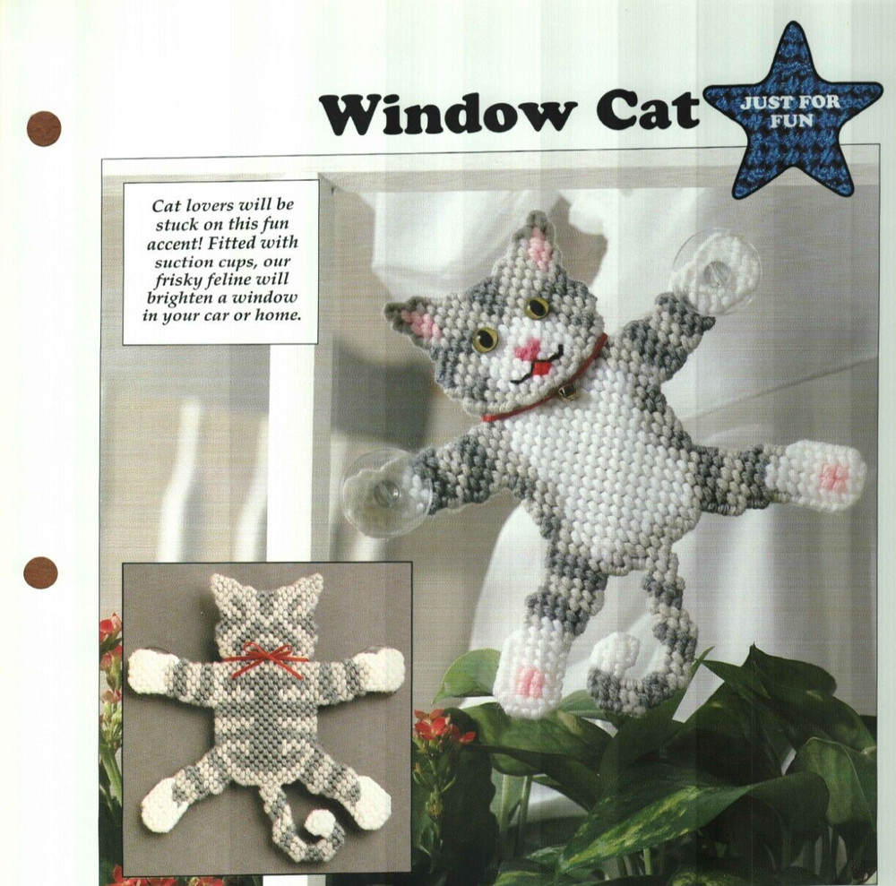 NEW WINDOW CAT STICK UP HOME DECOR PLASTIC CANVAS PATTERN INSTRUCTIONS