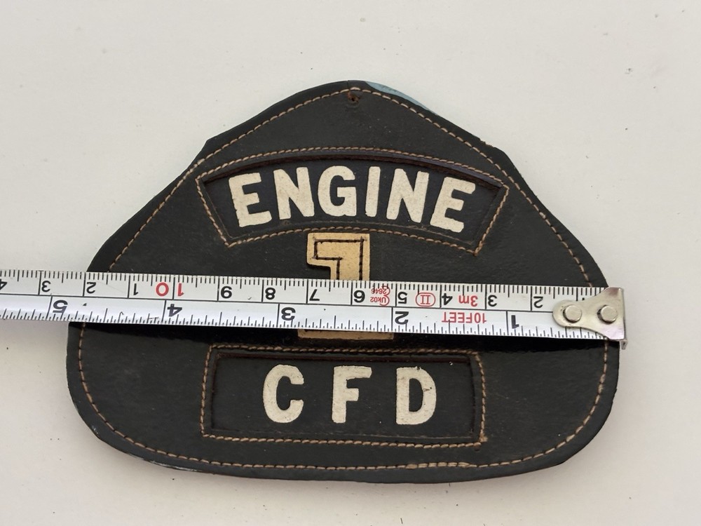 Vintage Engine 1 CFD Fire Dept. Leather Helmet Badge Shield