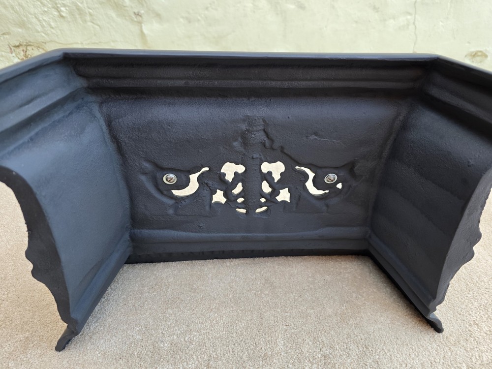 Black Cast Decorative Fire Front With Brass Handles Original Condition