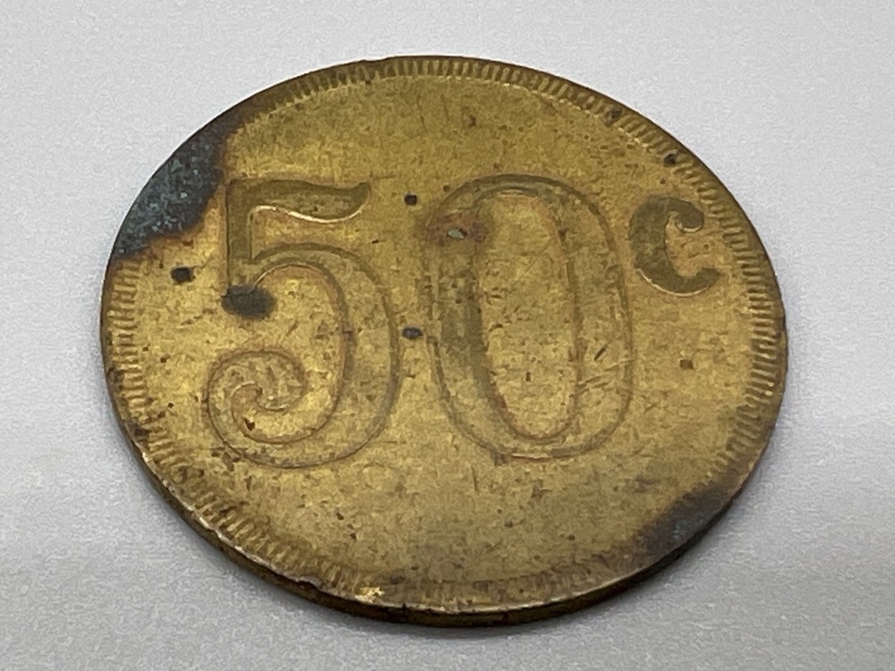 Antique 50 Cent Brass Token