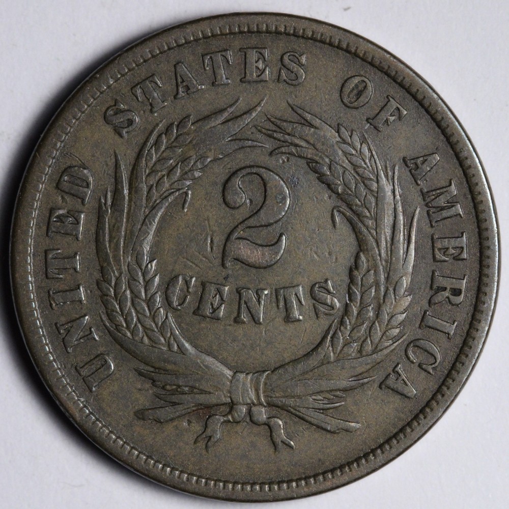 1865 Two Cent Piece VF E196 TINH