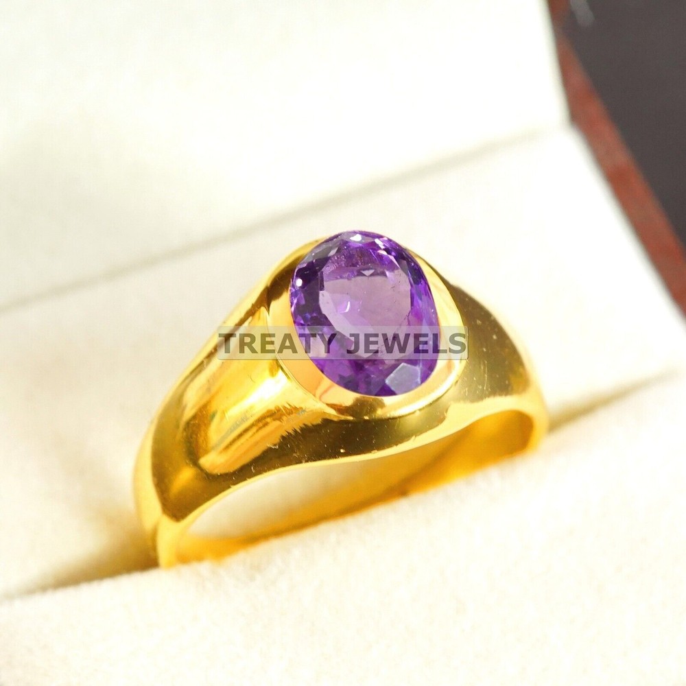 Amethyst Oval Cut With 14K Solid Gold Ring For Men's #A691