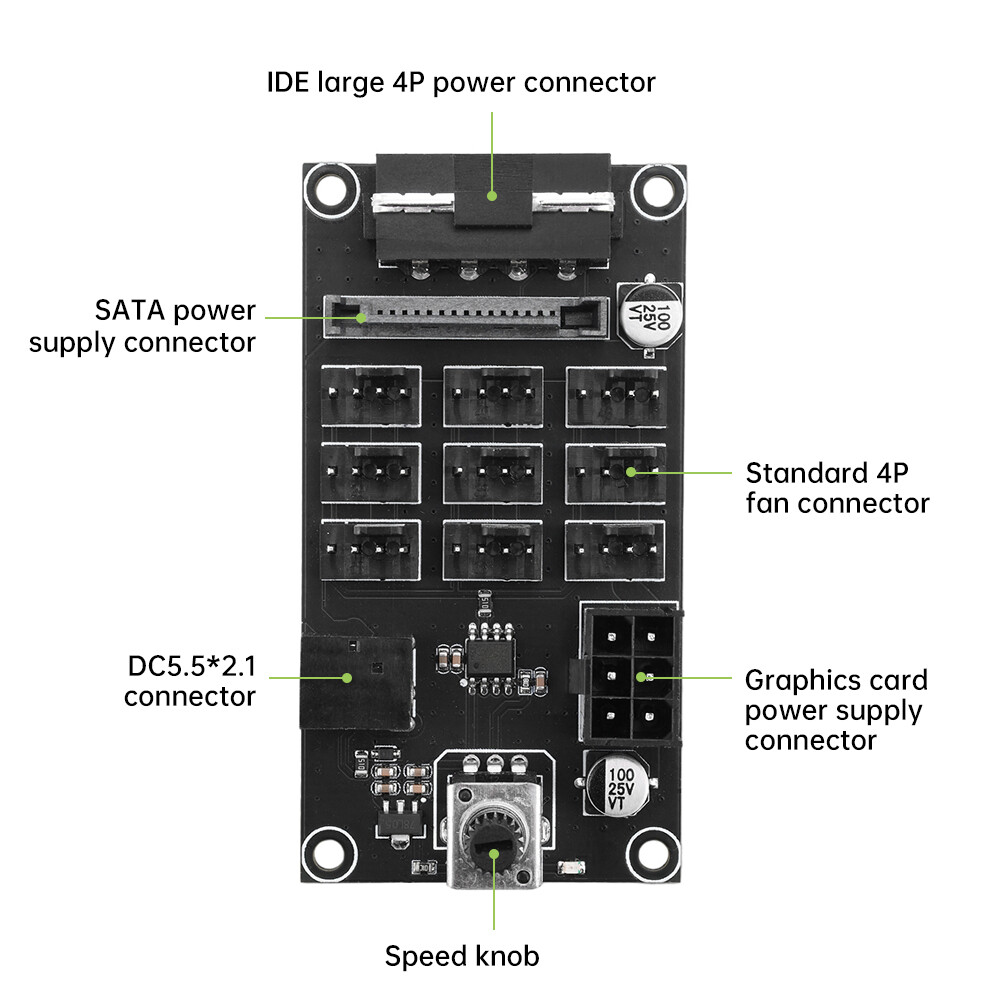 Computer Chassis PWM Violent Fan Speed Controller 9-Channel Fan Hub Controller