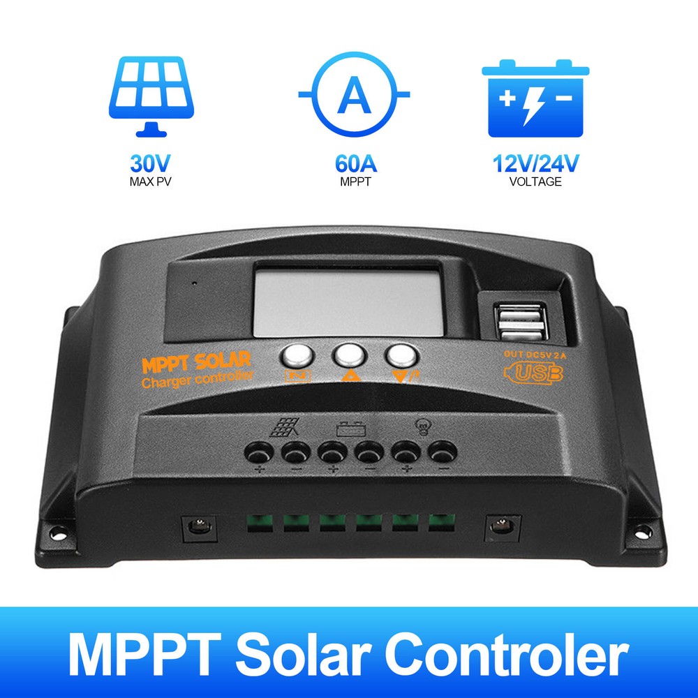 60A MPPT Solar Charge Controller with LCD Display Dual USB Multiple Load