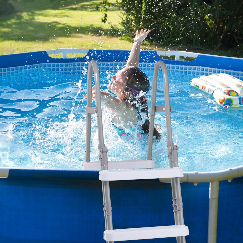 52" 4-Step Pool Ladder, Iron Grey Frame & White Steps, Safety Design