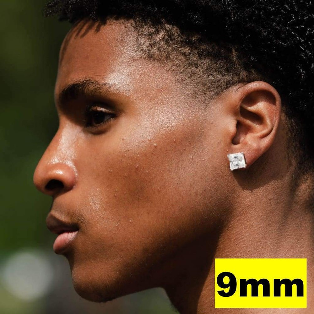 Real Square Princess Stud Earrings Unisex Silver Passes Tester