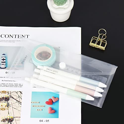 10 Pack Clear Plastic Envelopes with Snap Closure 4.13x7.87" Folders