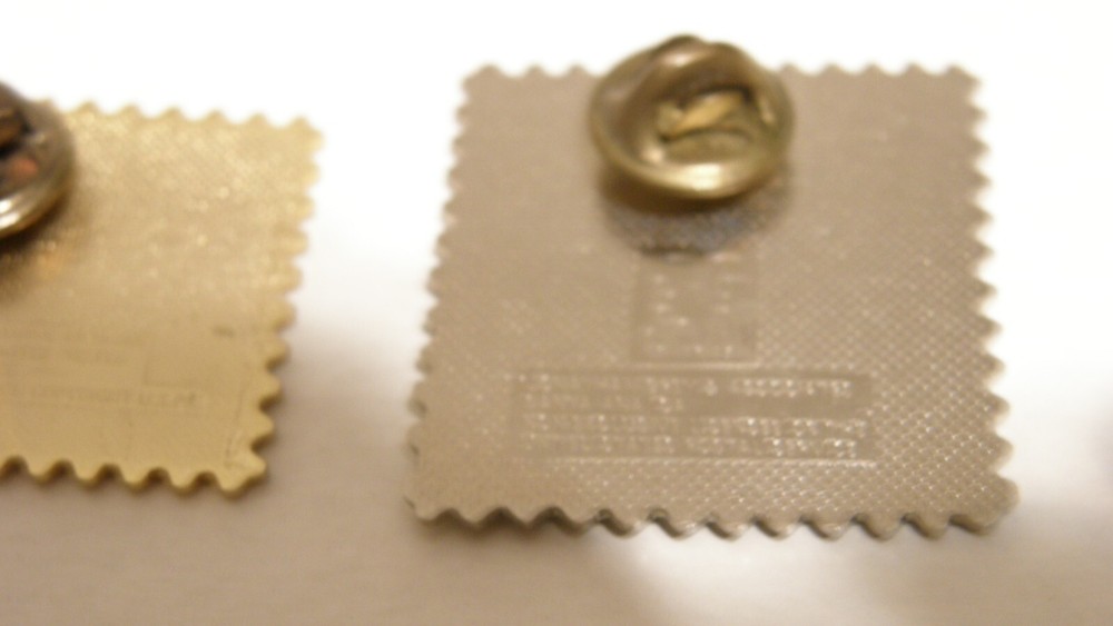 Love / Pharmacy / Amethyst Postage Stamp Pinbacks Three Total Lightly Used