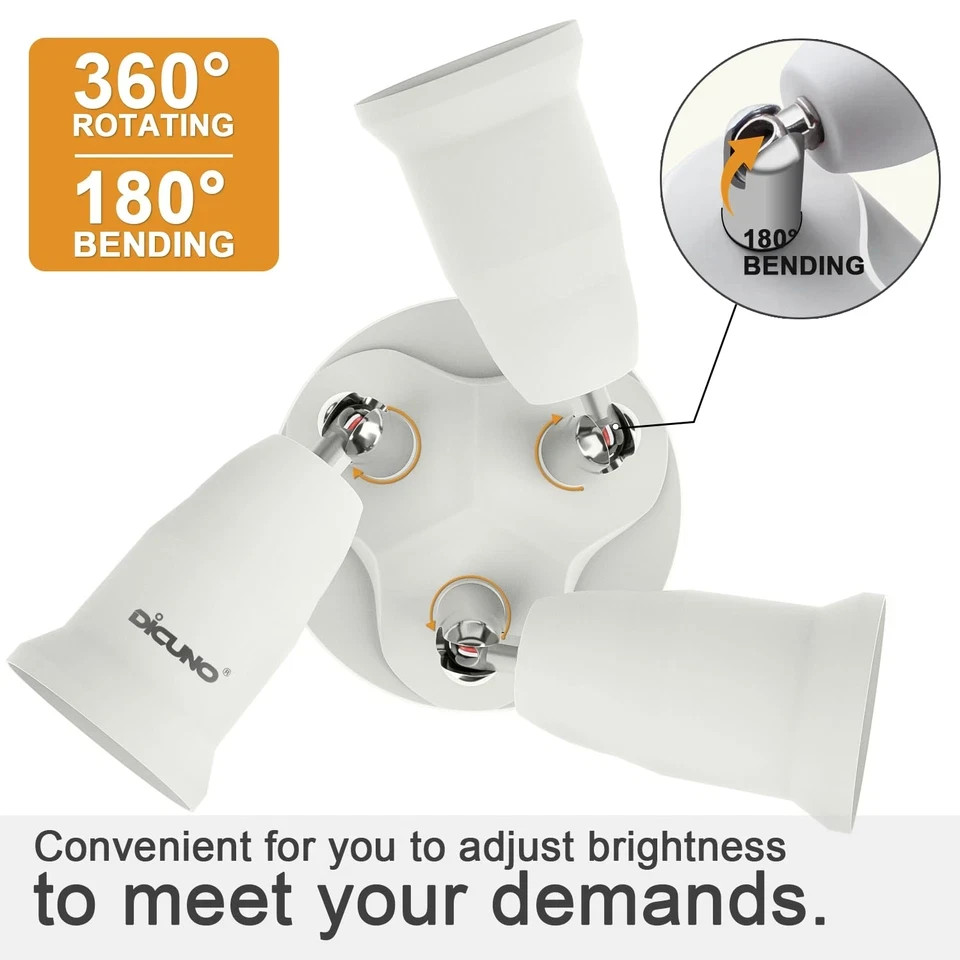 Dicuno 3 in 1 E26 Light Socket Splitter Adapter, Standard Base LED Bulb Converte