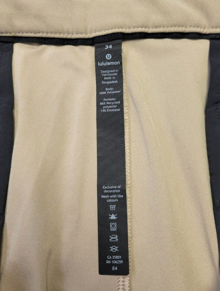LULULEMON Commuter Pants Men's 34x33 Beige Polyester Flat Front Performance 34