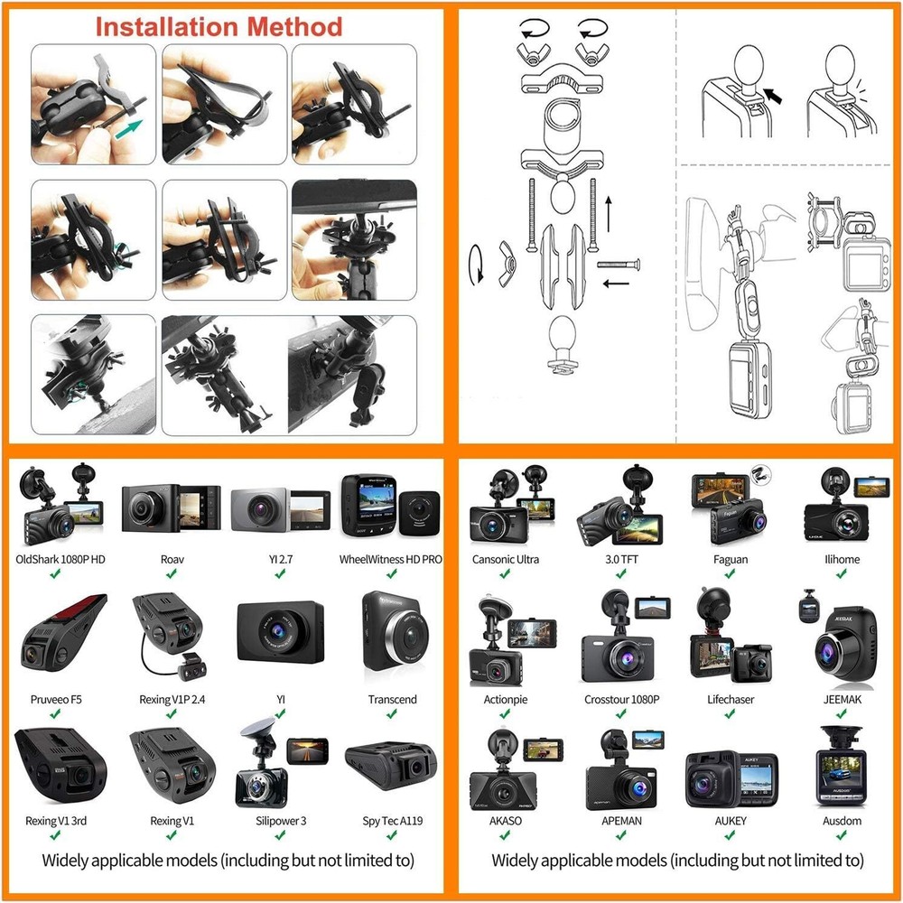 Dash Cam Mirror Mount Holder - Rearview Mounting Kit
