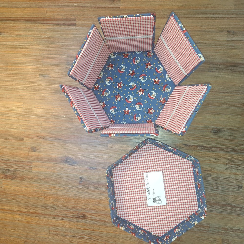 Victorian Style Handmade Folding "Exploding" Santa Print Hexagonal Sewing Box