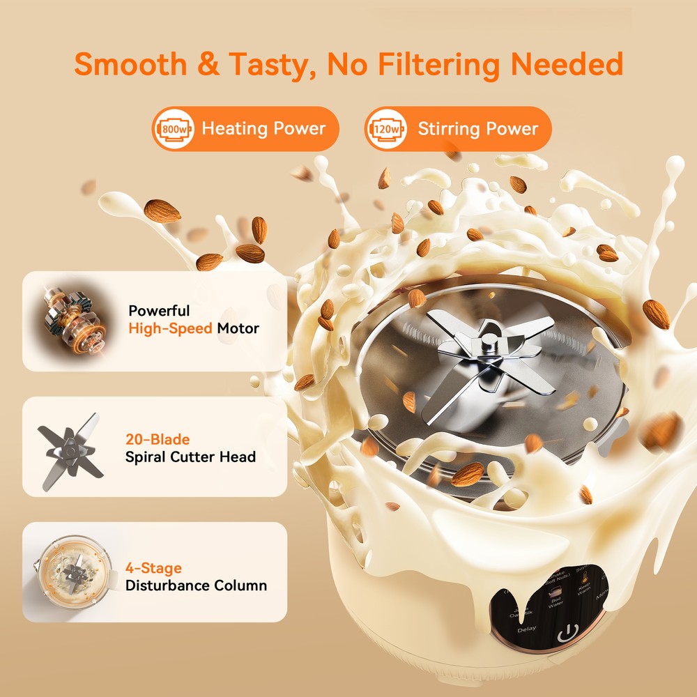 50oz Automatic Nut Milk Maker, with Delay Start, Keep Warm, Boil Water (1500ML)