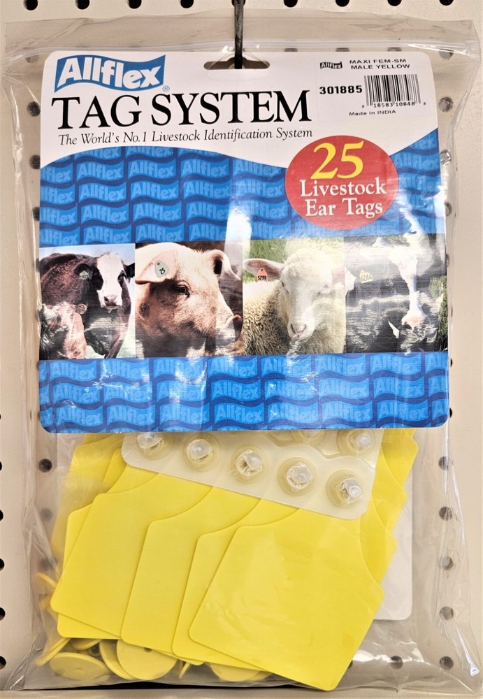 Allflex Global Maxi Cattle Ear Tags 25 Tags Yellow BLANK
