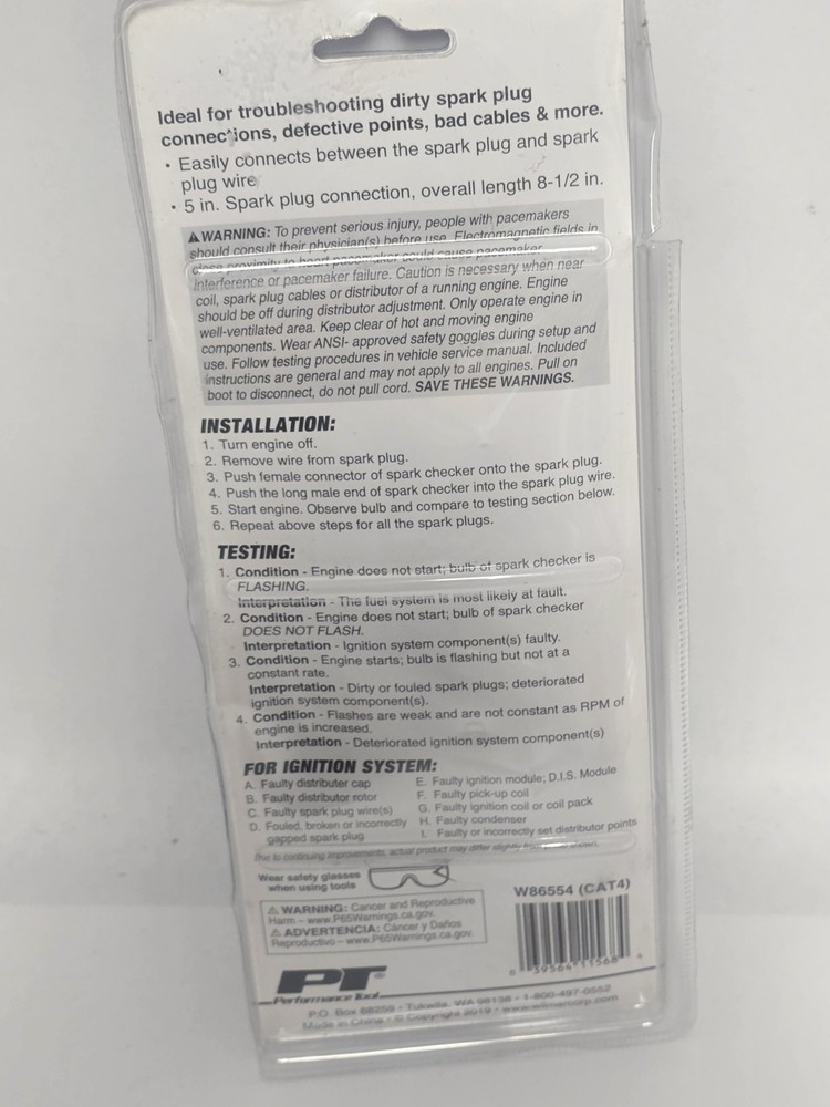 WILMAR CORP / PERFORMANCE TOOL INLINE IGNITION SPARK TESTER