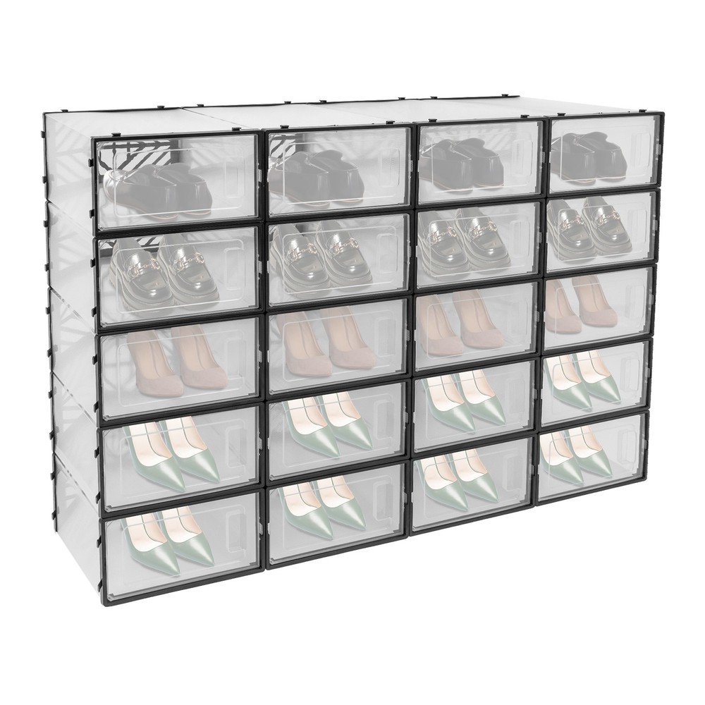 20 Pack Clear Plastic Shoe Boxes With Lids Stackable Storage Containers Organize