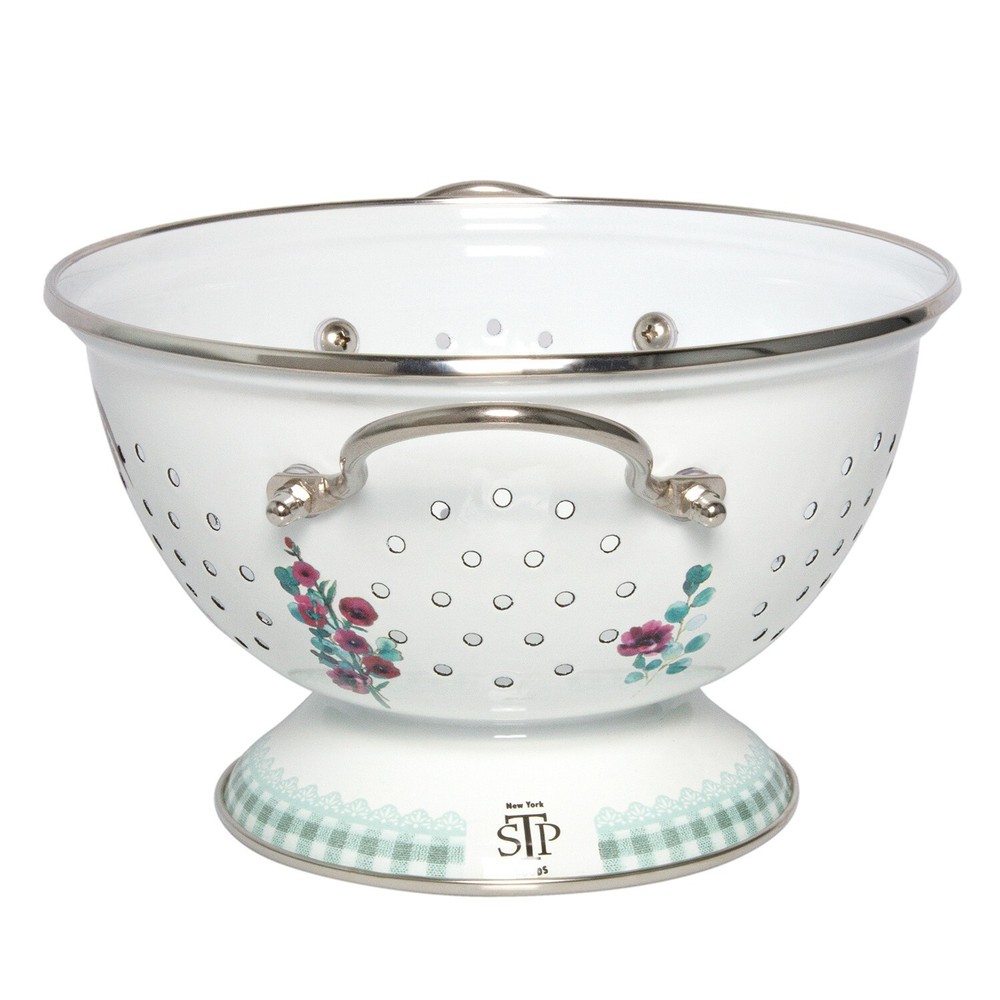 ROOSTER Enameled Colander, Enamelware Draining Strainer Pasta Fruit 2.6 qt