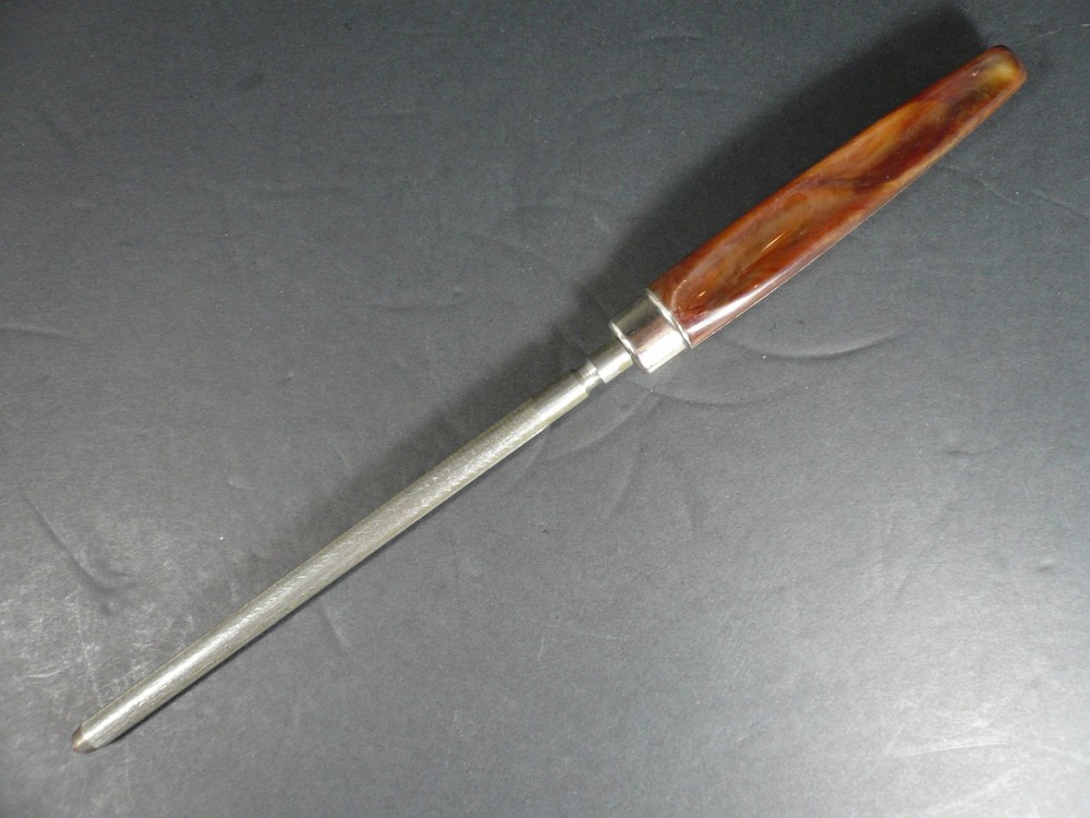Vintage Bakelite Brown Marbleized 11" Sharpening Steel