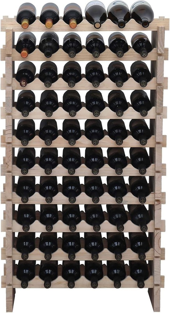Solid Wood Stackable Wine Rack 60 Bottle Storage Cabinet Natural Finish