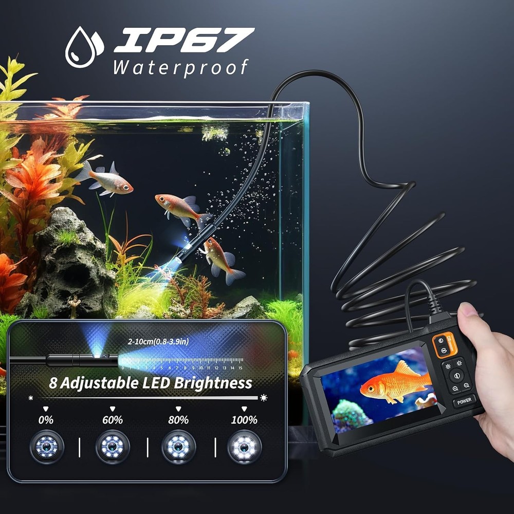 Endoscope Camera with Light, Inspection Borescope Camera with 4.3" IPS Screen, 1