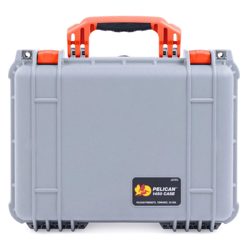 Silver & Orange Pelican 1450 case. No Foam - empty.