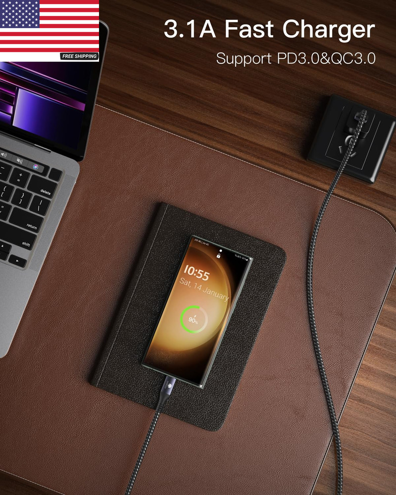 Android Auto USB Cable 2-Pack (3Ft Each) USB A to USB C Cord, 10Gbps Data Transf