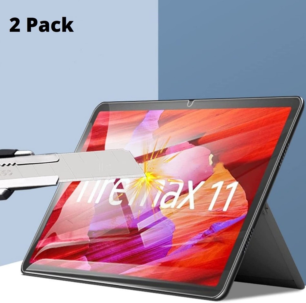 2 Pack Amazon Fire Max 11 Tempered Glass Screen Protector 9H Film Case Friendly
