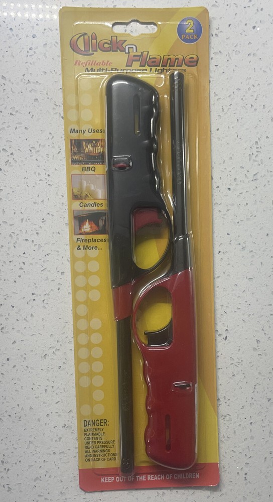 2-PACK CLICK N FLAME REFILLABLE CHILD RESISTANT MULTI PURPOSE LIGHTERS, NEW