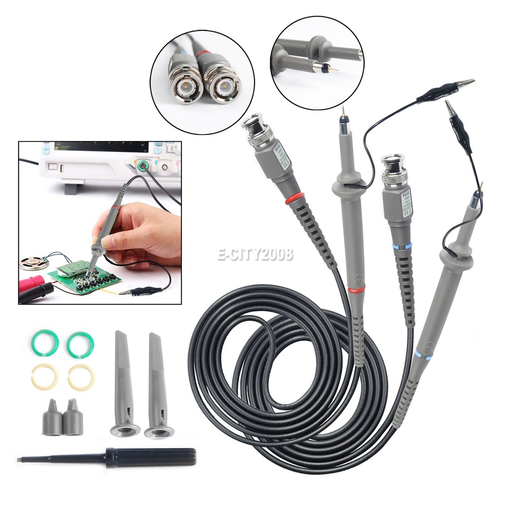 2PCS Oscilloscope Probe Scope Clip Test Cable Lead Kit 1X/10X Switchable 100MHz