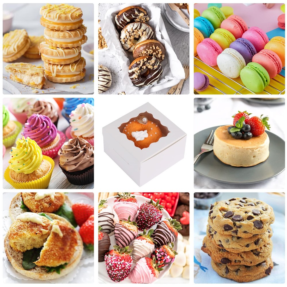 120pcs Bakery Boxes 4x4x2.5 Inch Cookie Boxes with Window Small Cake Boxes Mi...