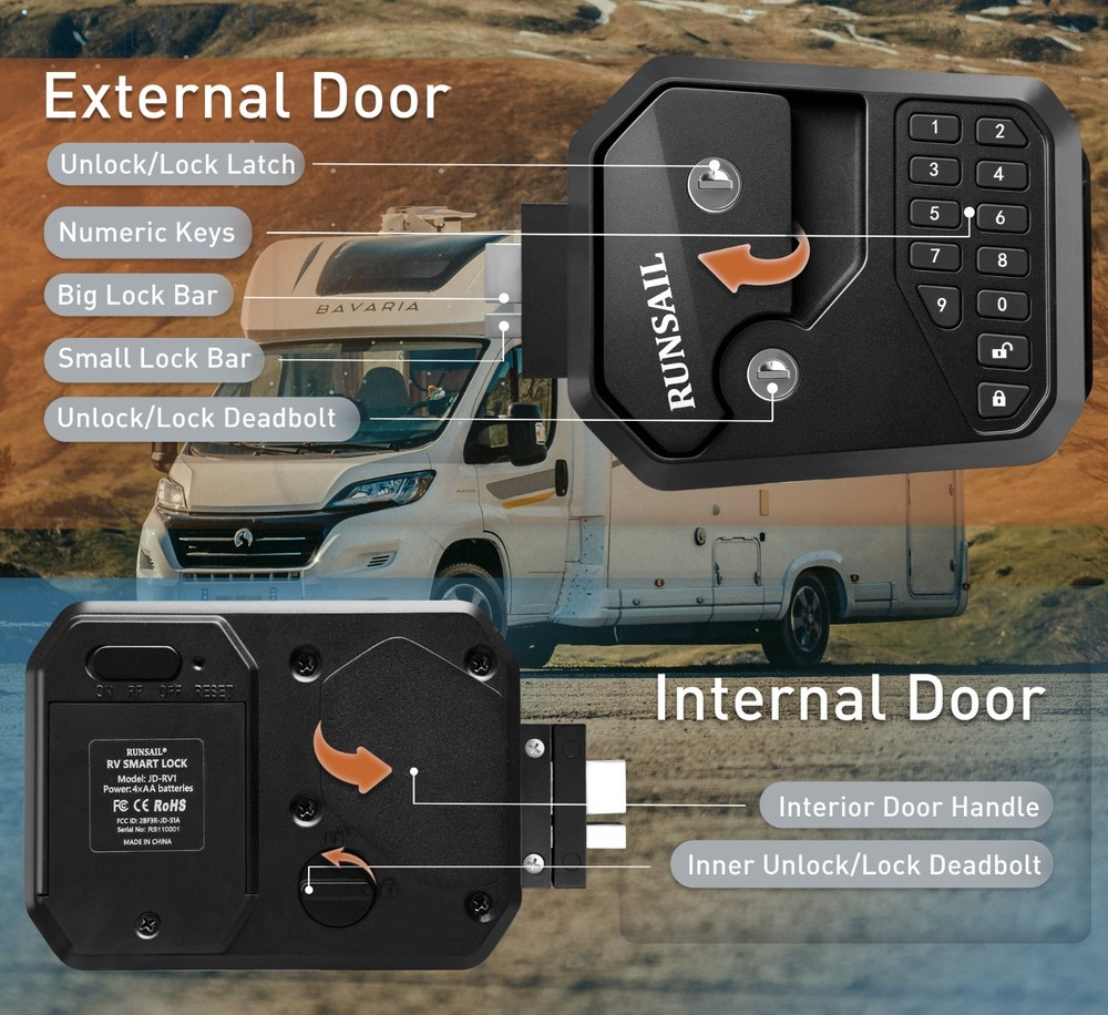 RUNSAIL RV Door Lock Keyless Entry with Password &Remote,Full Metal Construction