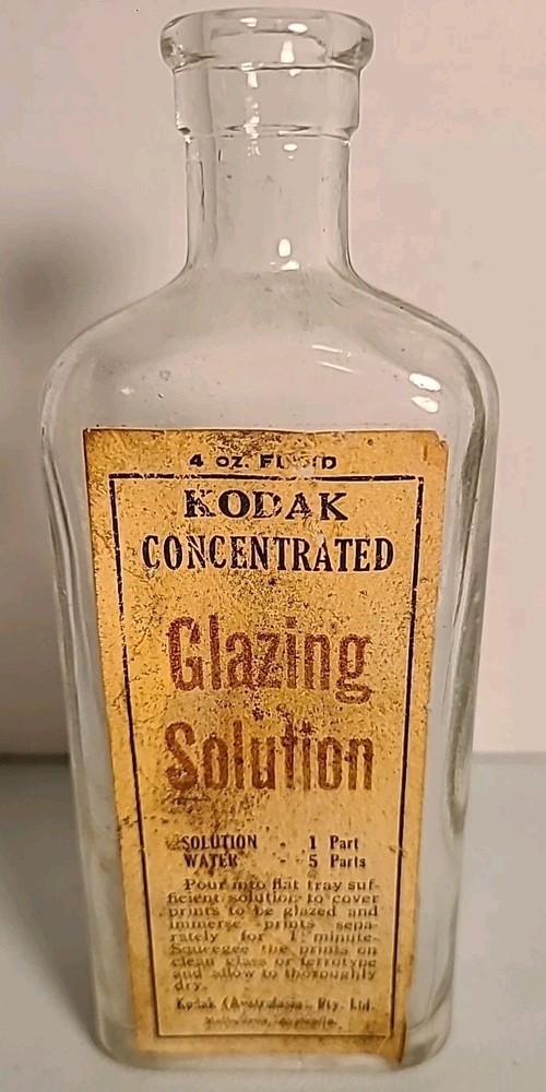Antique KODAK Concentrated 4 oz. Empty bottle Glazing Solution Australia