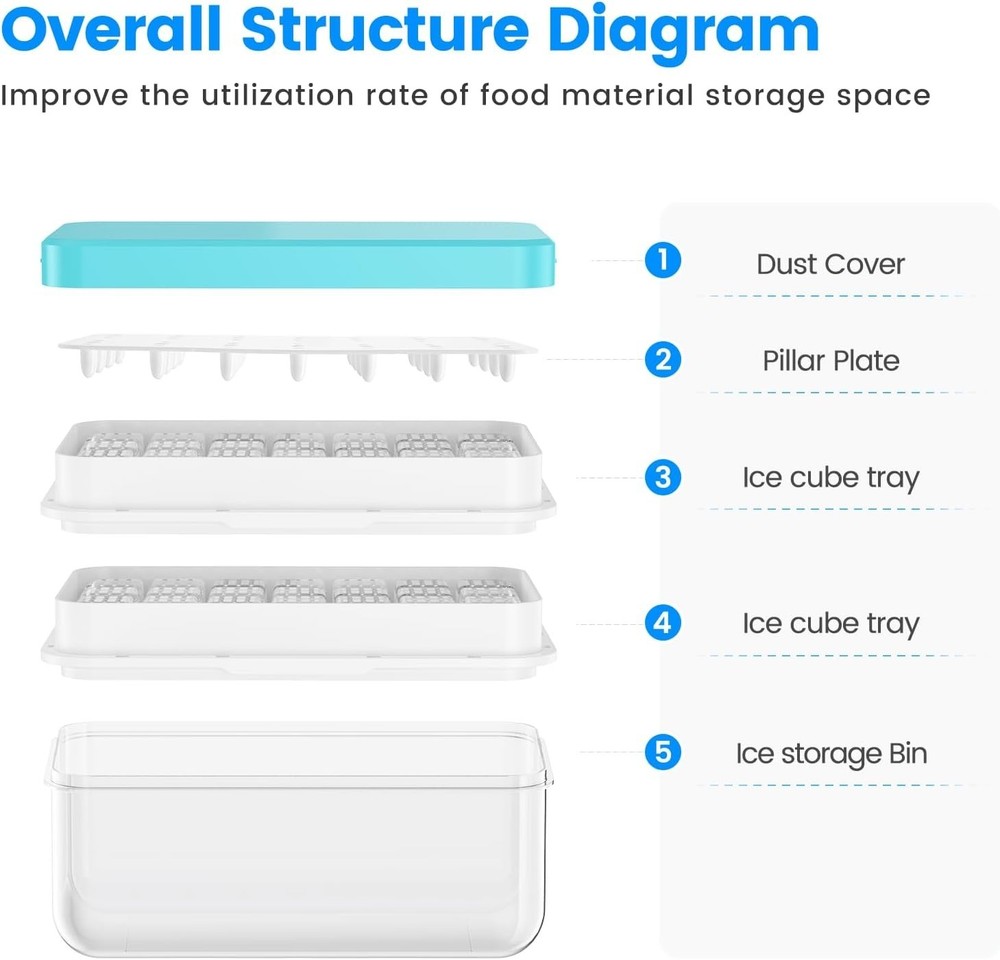 Easy-Release Ice Cube Tray Set - 2 Trays, Lid & Bin - BPA-Free Convenience