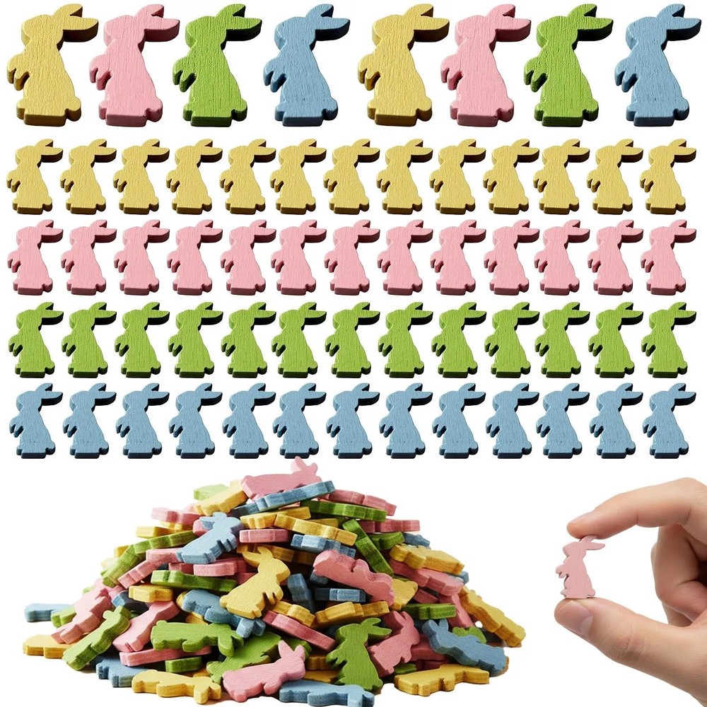 60 Pcs Mini Wooden Easter Bunny Flatbacks, Double-Sided Mini Easter Figurines...