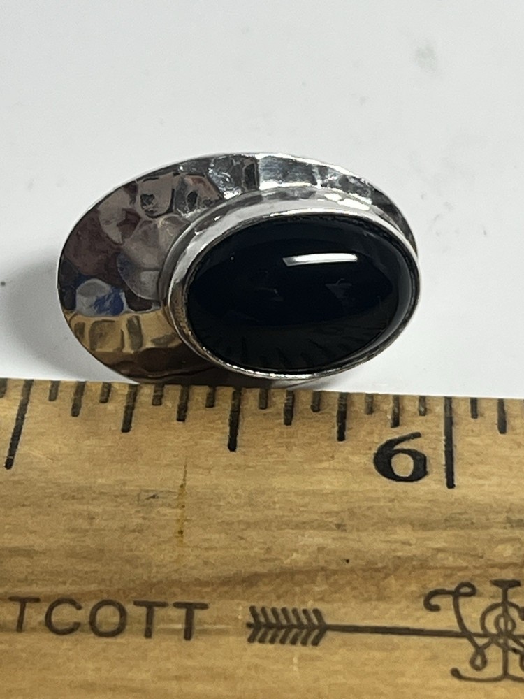 Sterling Black Onyx Earrings Hammered Silver Pierced Signed