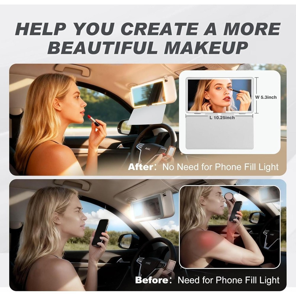 Car Sun Visor Vanity Mirror, Car Vanity Mirror, Makeup with 3 Light Modes