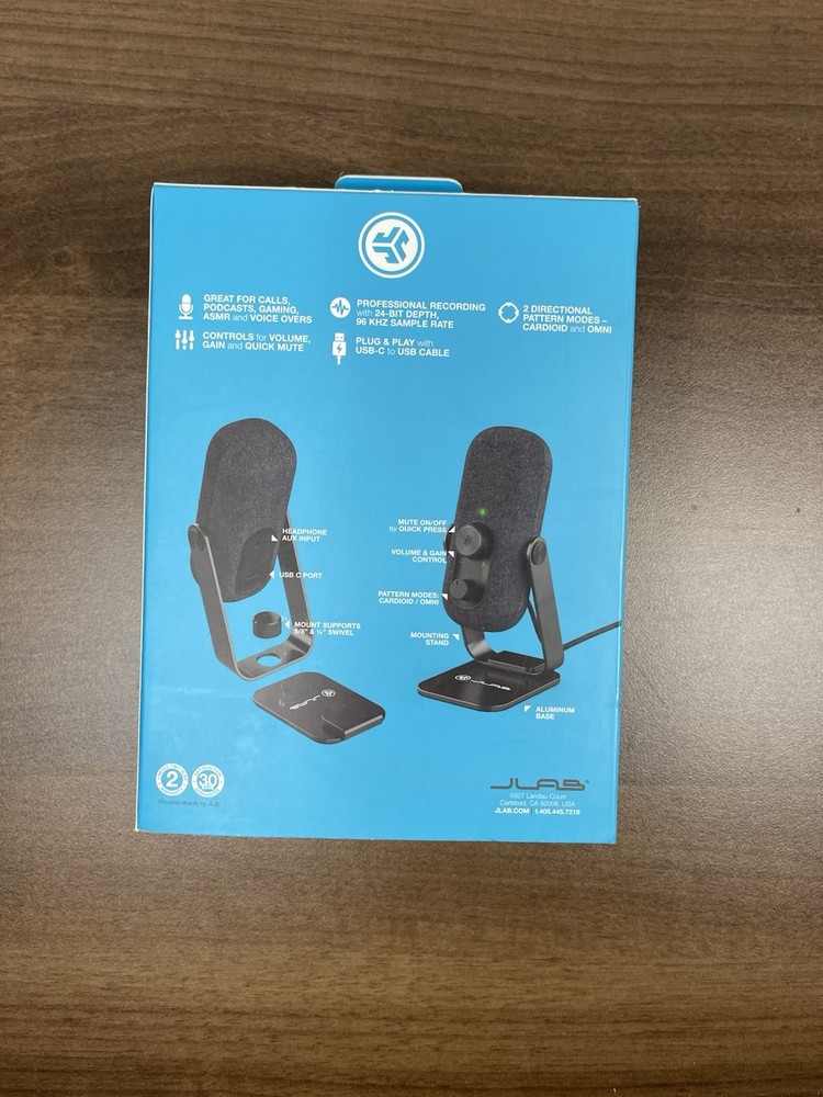 JLab Go Talk USB Desktop Microphone Black - 2 Directional Pattern Modes