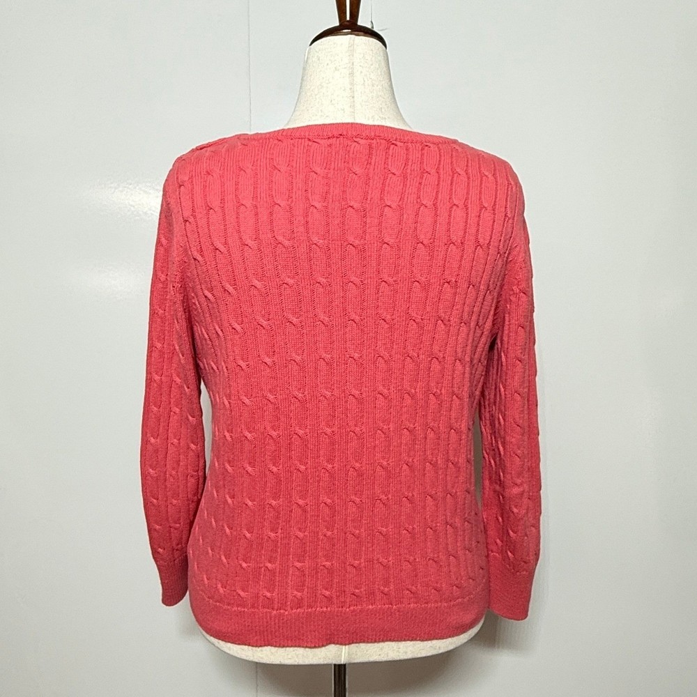 Talbots Sweater Womens XL Petite Pink Cable Knit Button Shoulder Pullover