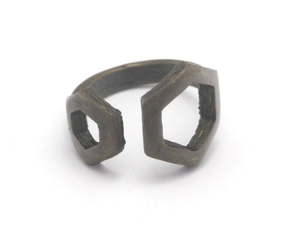 Hexagonal Frames Adjustable Ring Antique Bronze plated brass (6US -8US size 4349