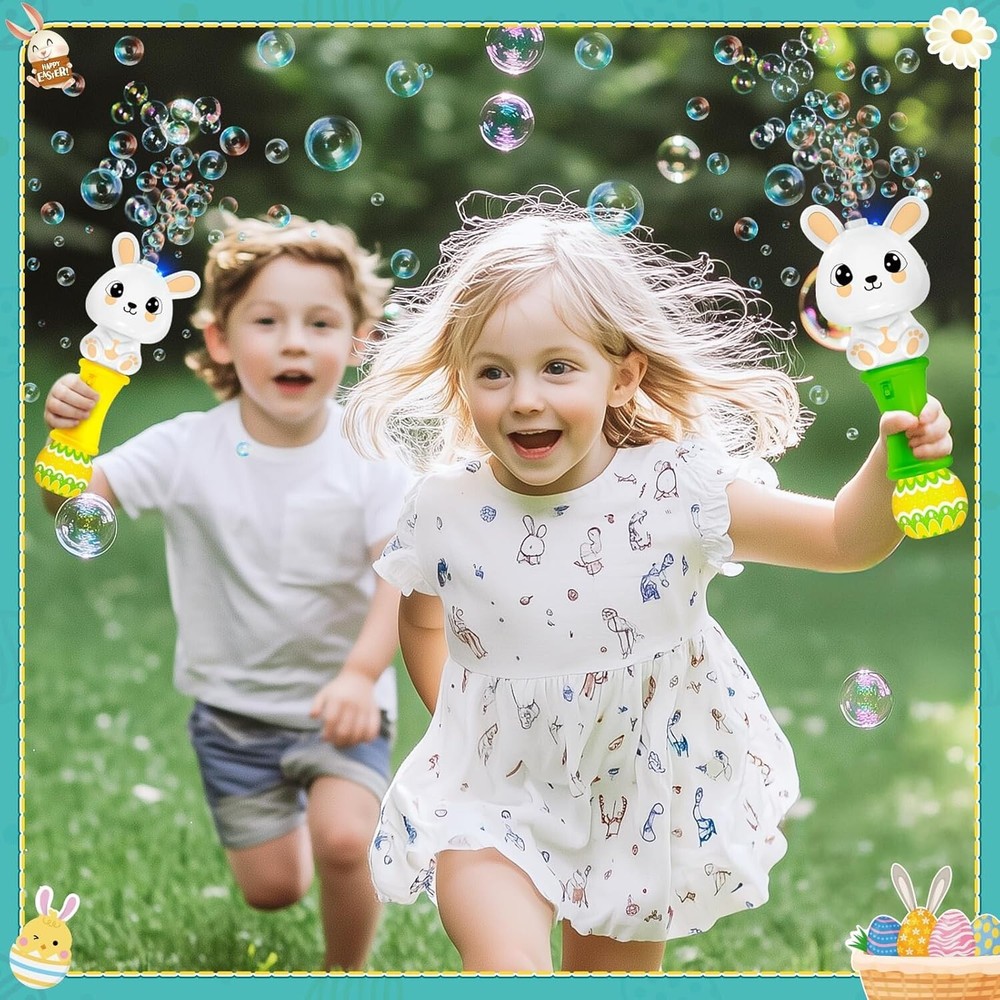 SpringFlower Bubble Blower Wand, Automatic Bubble Blower with Light for Kids, Bu