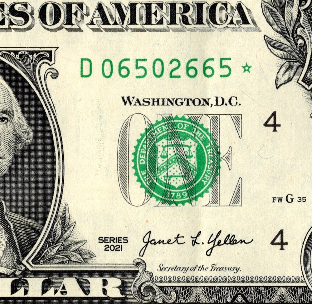 2021 D Star note  1 dollar bill Regular Run