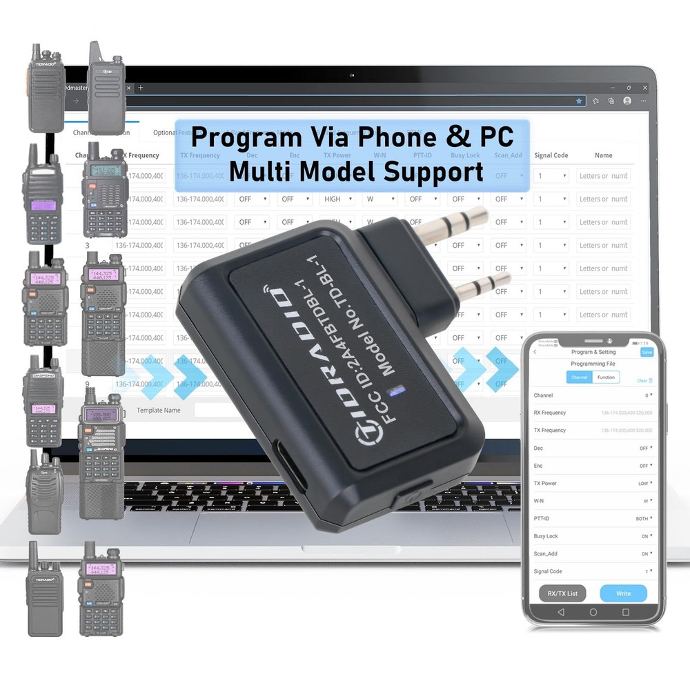 TIDRADIO Ham Radio Wireless Programmer Adapter APP and PC Program for Black