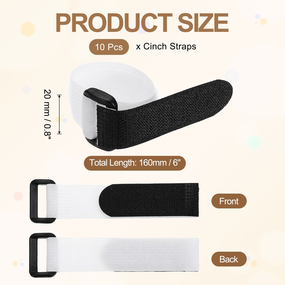 10pcs Reusable Cinch Straps 0.8"x6" Hook and Loop Cable Securing Straps, White
