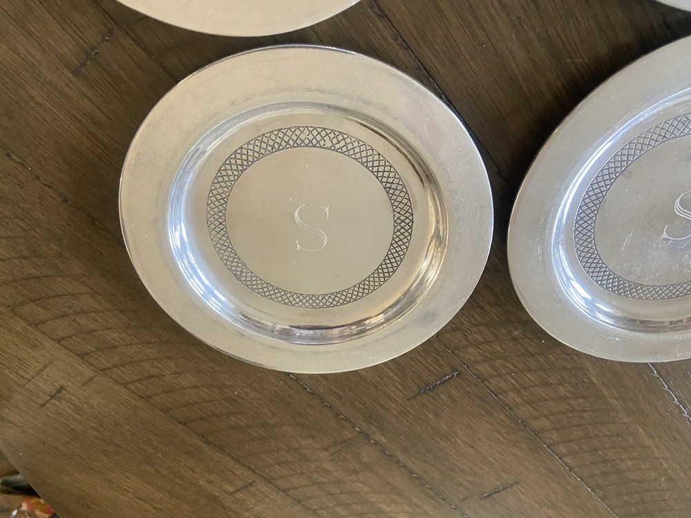 CELEBRATION SILVER ETCHED COASTERS, SET OF 4 Nice Condition