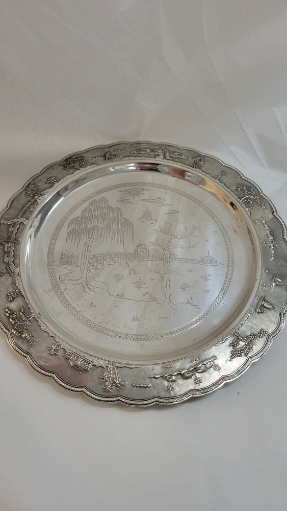 ORIENTAL STERLING SILVER ARCHITECTURAL ROUND TRAY