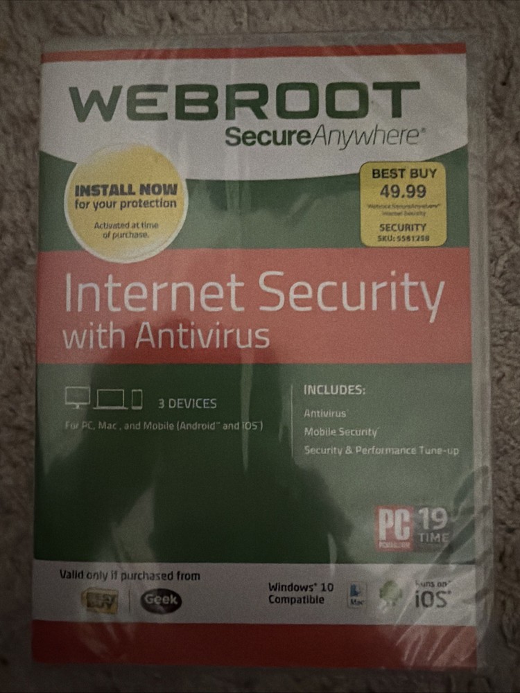 Webroot Secure Anywhere Internet Security 3 Device Software CD Windows IOS Mac~
